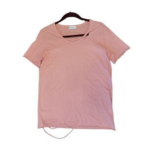 NWOT Drifter Dusty Pink Mauve Distressed Shredded Short Sleeve Top t-shirt M